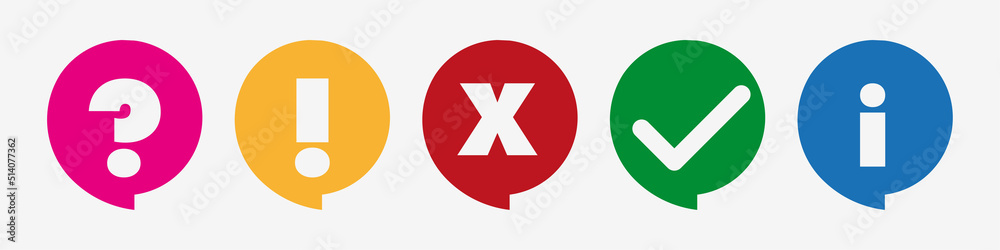 Icon set of check mark, cross, question mark, exclamation point ...