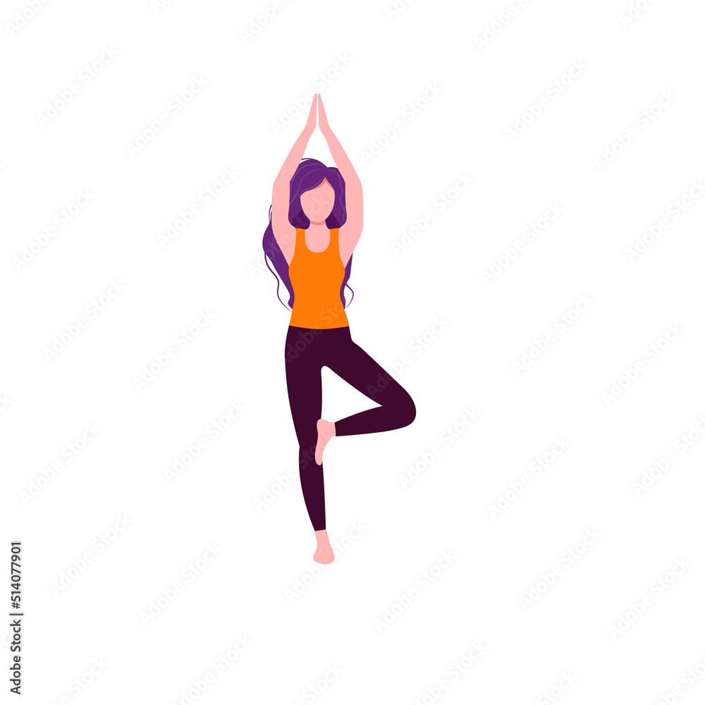Amazing cartoon girl in yoga lotus pose with. Practicing yoga. Vector illustration. Young and happy woman meditates Amazing cartoon girl in yoga lotus pose with. Practicing yoga. Vector illustration. Young and happy woman meditates