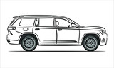 Modern suv car abstract silhouette on white background.  A hand drawn line art of a jeep car.