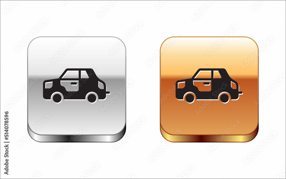 Black Car icon isolated on white background. Silver-gold square button. Vector