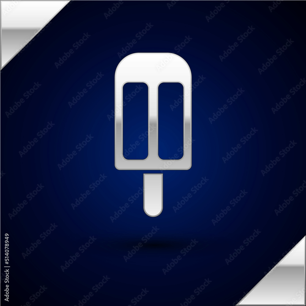 Silver Ice cream icon isolated on dark blue background. Sweet symbol. Vector Silver Ice cream icon isolated on dark blue background. Sweet symbol. Vector