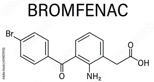 Skeletal formula of Bromfenac NSAID eye drop drug molecule.