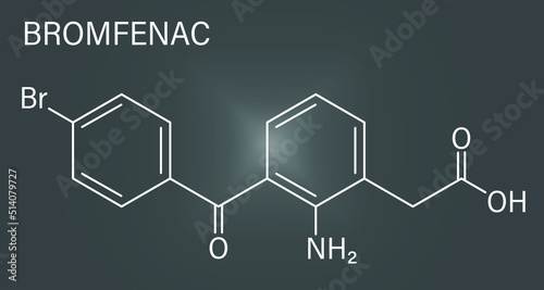 Skeletal formula of Bromfenac NSAID eye drop drug molecule.