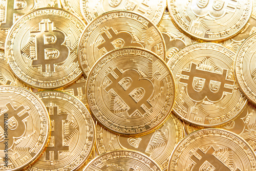 Bitcoins coins background. Crypto currency, bitcoin, BTC,