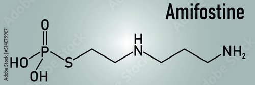 Skeletal formula of amifostine cancer drug molecule. Adjuvant drug that protects against cancer chemotherapy side effects. photo