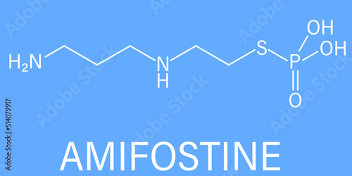 Skeletal formula of amifostine cancer drug molecule. Adjuvant drug that protects against cancer chemotherapy side effects. photo