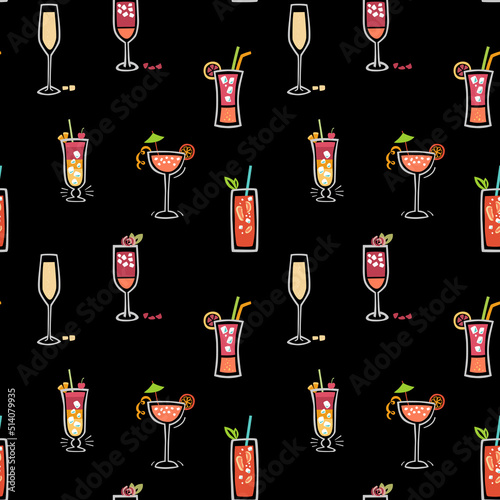 Drinks seamless pattern. Summer beverages background. Vector
