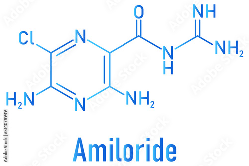 Skeletal formula of Amiloride diuretic drug molecule. Used in treatment of hypertension and congestive heart failure. photo