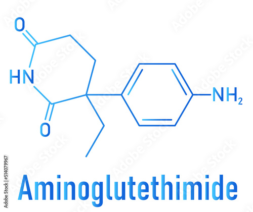 Skeletal formula of Aminoglutethimide anti-steroid drug molecule. Used in treatment of Cushing's syndrome and breast cancer but also by body builders. photo