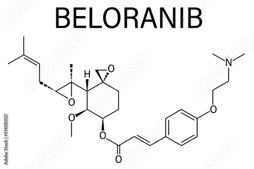 Beloranib obesity drug molecule. Skeletal formula.
