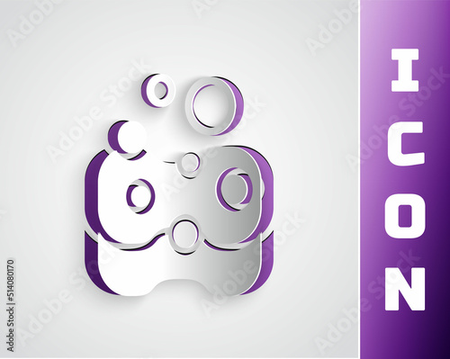 Paper cut Sponge icon isolated on grey background. Wisp of bast for washing dishes. Cleaning service concept. Paper art style. Vector