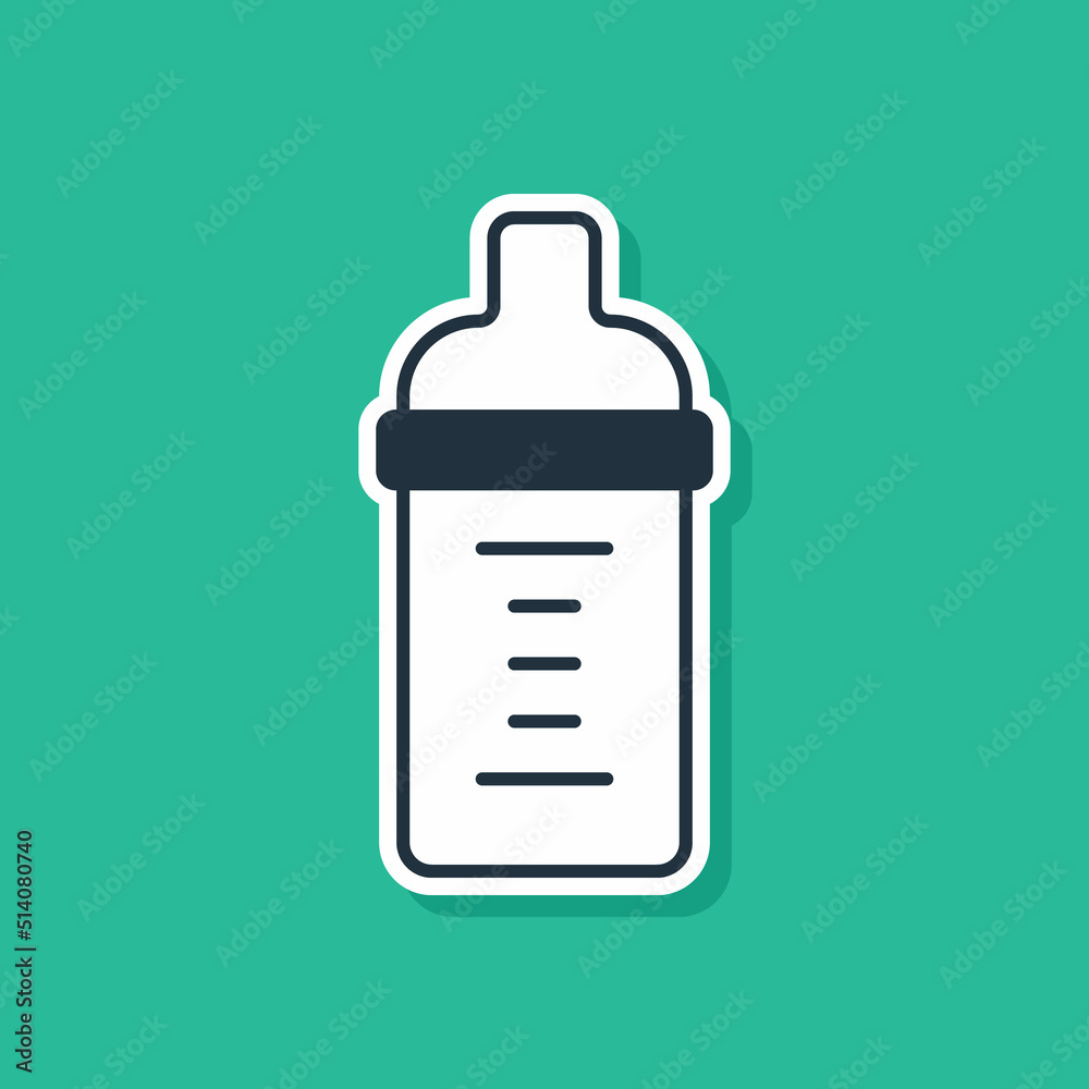 Blue Baby milk in a bottle icon isolated on green background. Feeding bottle icon. Vector