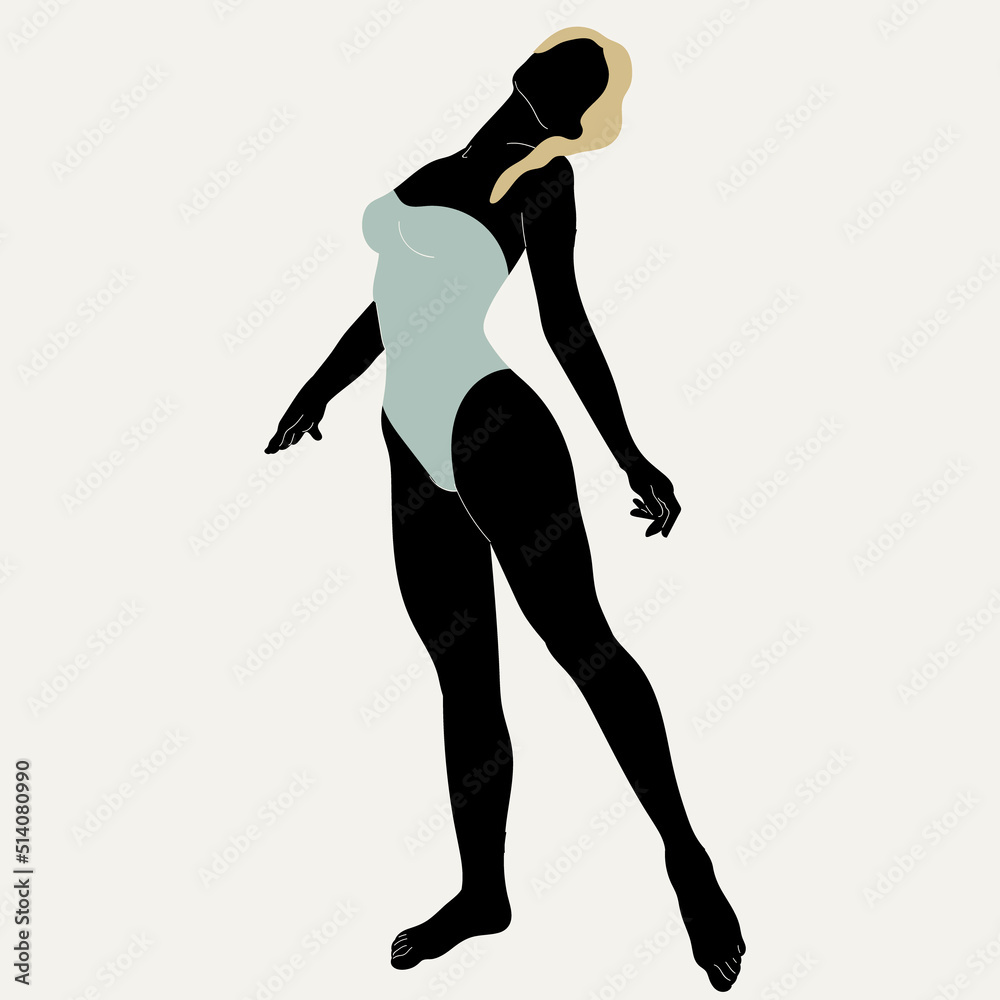 Vector hand drawn minimalistic placard with illustration of girl with blond hair. Creative abstract artwork . Template for card, poster, banner, print for t-shirt, brochure.