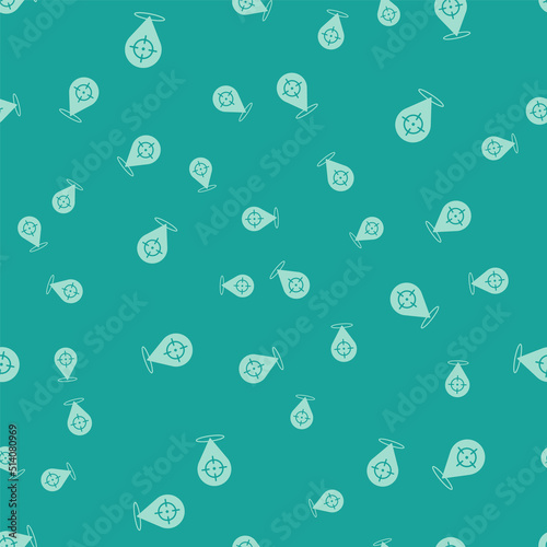 Green Target financial goal concept icon isolated seamless pattern on green background. Symbolic goals achievement  success. Vector