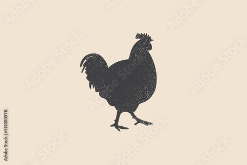 Silhouette vector image of a rooster. The image can be used for packaging design, postcards, patterns.