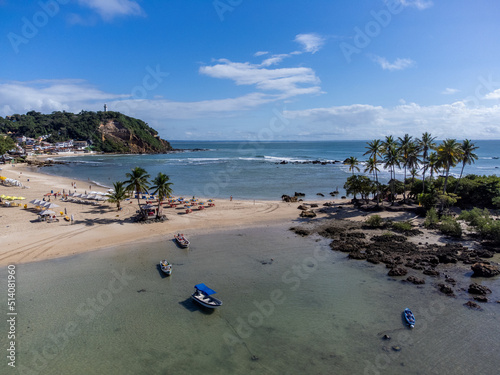 Amazing paradise beach with many coconut trees - Morro de São Paulo, Bahia, Brazil