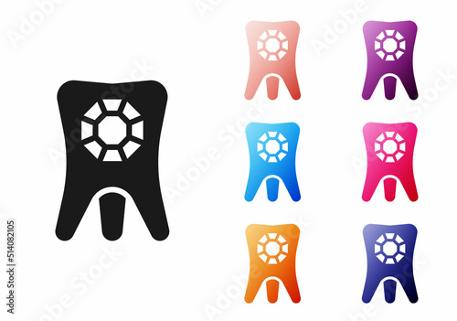Black Tooth with diamond icon isolated on white background. Set icons colorful. Vector