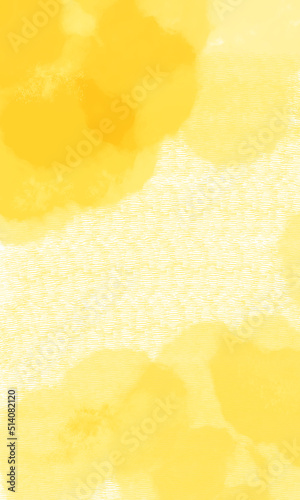 白い和紙に墨汁がにじんだような背景素材（横線あり黄色）