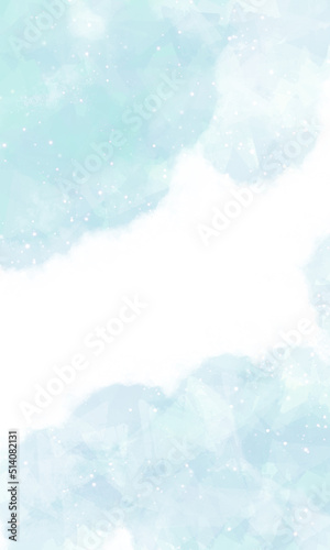 和紙に墨汁をにじませた上に星のような水しぶきを散りばめた背景素材（水色・グレー）