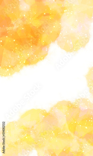 和紙に墨汁をにじませた上に星のような水しぶきを散りばめた背景素材（黄色）