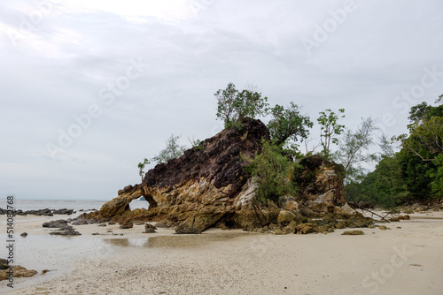 Outdoor cloudy view on the beach at Hin Talu Beach in Koh Phayam island in Thailand. 