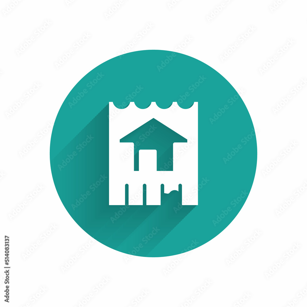 White House icon isolated with long shadow background. Home symbol. Green circle button. Vector White House icon isolated with long shadow background. Home symbol. Green circle button. Vector