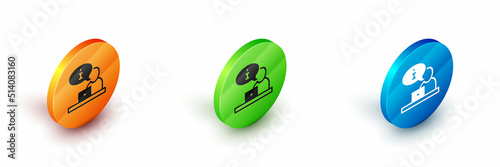 Isometric Television report icon isolated on white background. TV news. Circle button. Vector