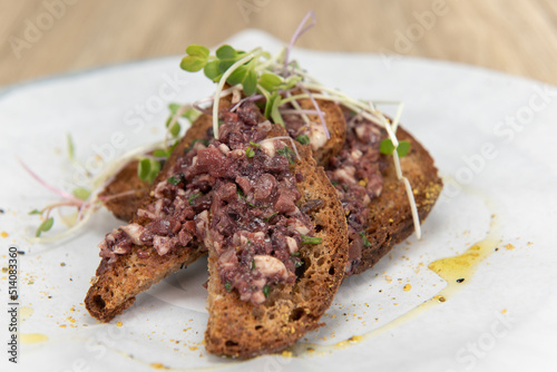 Vegetarian style mushroom toast topped with super food, watercress, makes a great meal to start the day