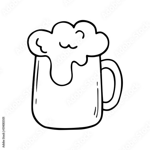 Hand drawn glass of beer doodle. Alcoholic drink in sketch style. Vector illustration isolated on white background.