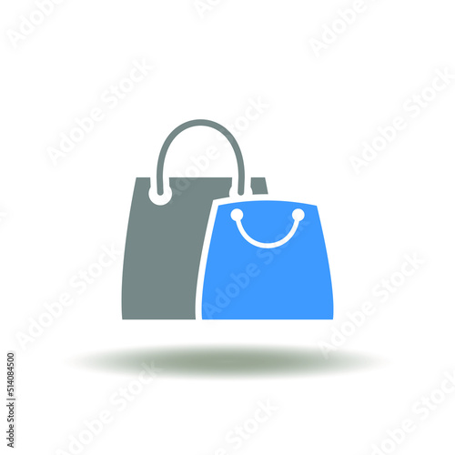 Vector illustration of two shopping bag. Icon of sale, discount. Sign of store shop, marketpalce. Symbol of modern online shopping.