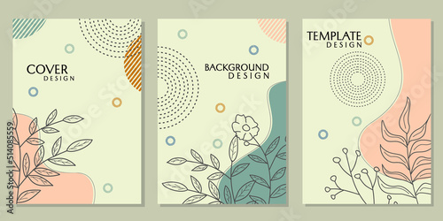 set of cover templates for abstract natural themes. white background with hand drawn leaf elements. for catalogs, brochures