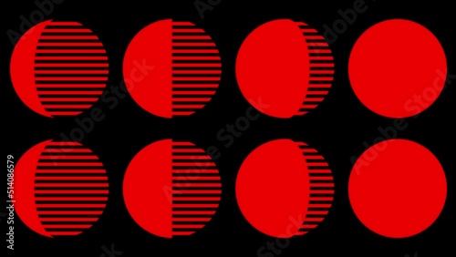 Seamless looping animation footage with circles and lines. Red and black optical illusion. Meditation footage. Looped motion. Psychedelic hypnotic trasformation. Op Art. 4K