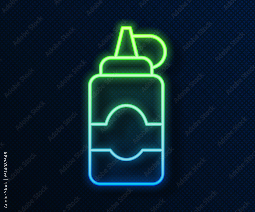 Glowing neon line Sauce bottle icon isolated on blue background. Ketchup, mustard and mayonnaise bottles with sauce for fast food. Vector Glowing neon line Sauce bottle icon isolated on blue background. Ketchup, mustard and mayonnaise bottles with sauce for fast food. Vector
