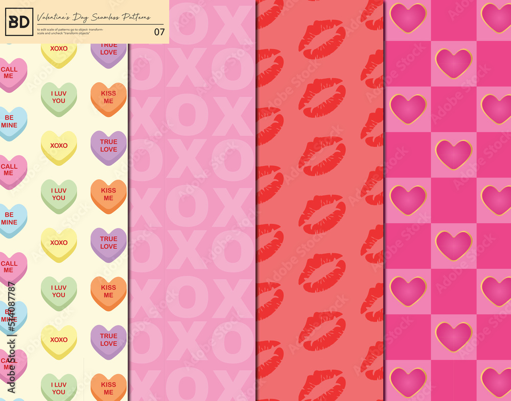 Valentines Day Seamless Pattern Set
