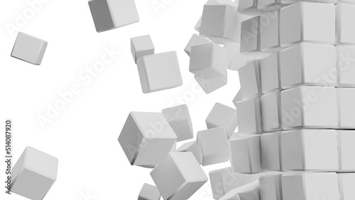 Print op canvas A set of many white cubes that are collapsing under white lighting background