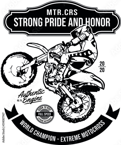 Design T-Shirt Vector Emblem Motocross Strong Pride and Honor 3 Badge