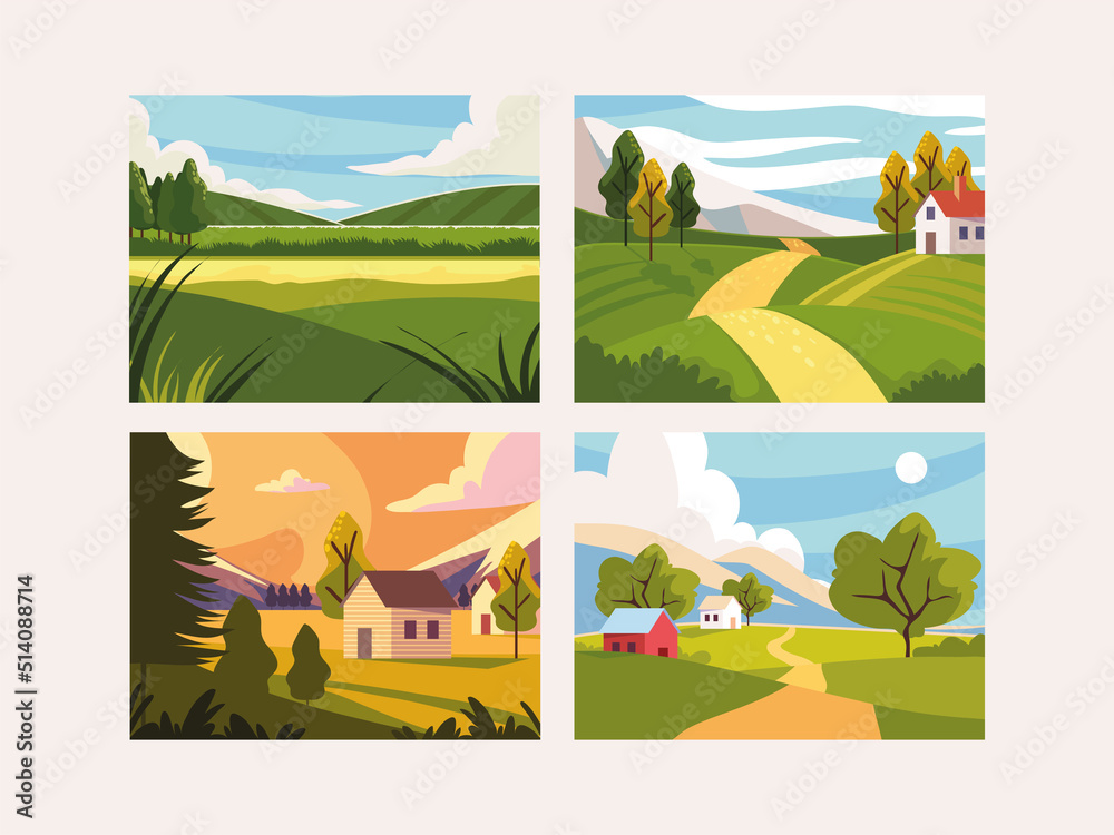 set of rural landscapes