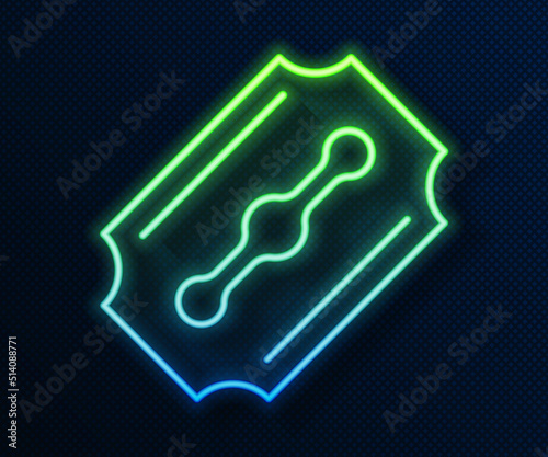 Glowing neon line Blade razor icon isolated on blue background. Vector