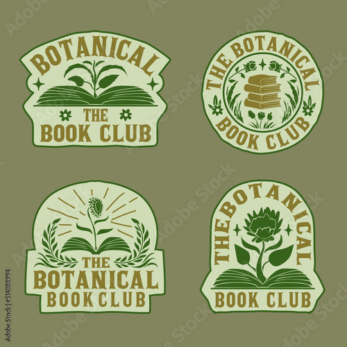 Botanical Book Club Retro Vintage Hand Drawn Logo Template