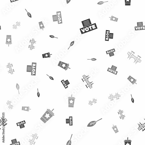 Set Vote box, Indian feather, Golden gate bridge and Paper glass with straw on seamless pattern. Vector
