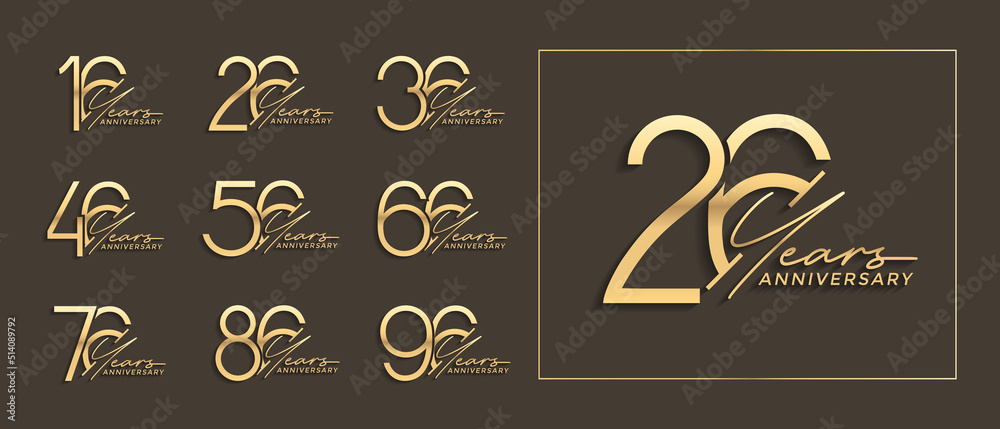 set of anniversary premium golden color on brown background for special celebration set of anniversary premium golden color on brown background for special celebration