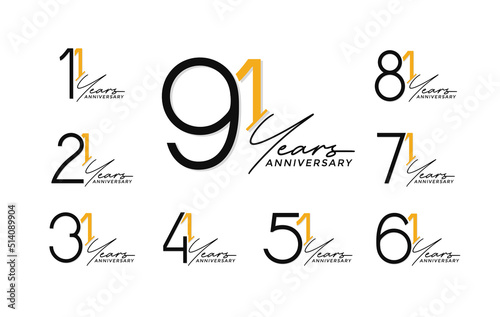 set of anniversary logo style black and orange color on white background for special celebration