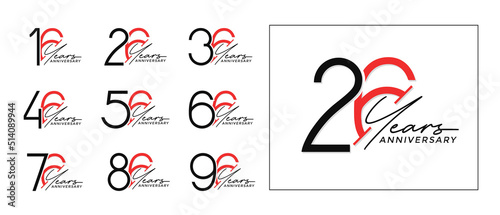 set of anniversary logo style black and red color on white background for special celebration