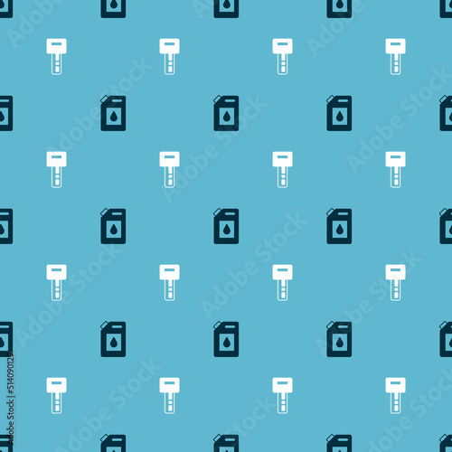 Set Canister for motor oil and Car key with remote on seamless pattern. Vector