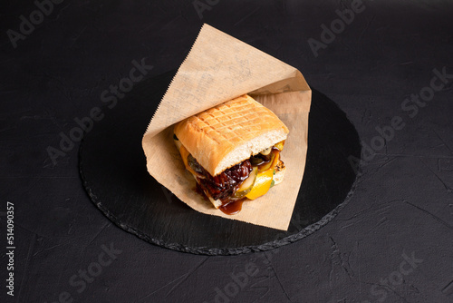 Sandwich, sandwich different views on a black background, side view