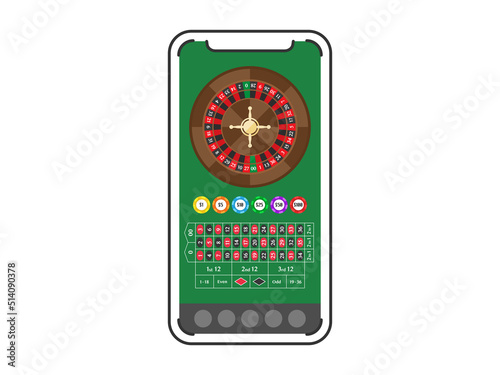 スマートフォンでプレーする、オンラインカジノのルーレットのイラスト