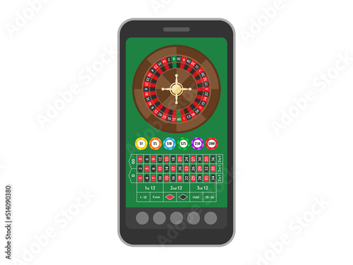 スマートフォンでプレーする、オンラインカジノのルーレットのイラスト