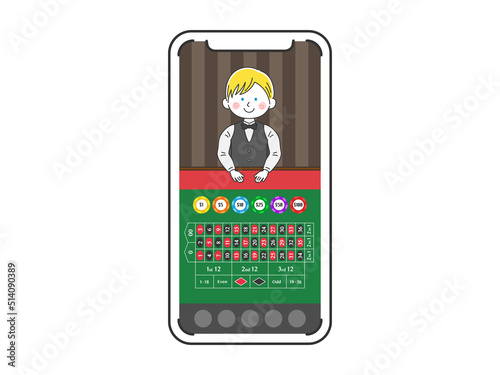 スマートフォンでプレーする、オンラインカジノのイラスト
