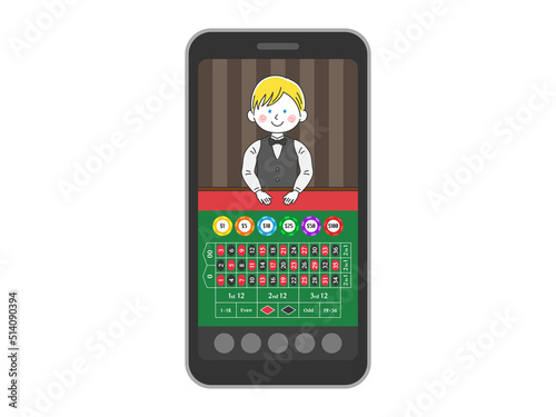 スマートフォンでプレーする、オンラインカジノのイラスト