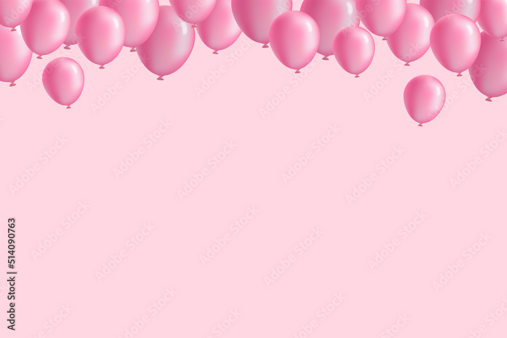 Air balloons. Vector illustration with copy space. Many floating helium balloons on pink backdrop